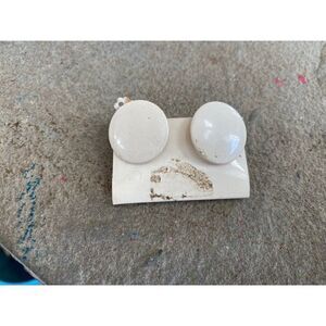 Vintage Earrings White Clip On Gold Tone Circular Mid Size Stud